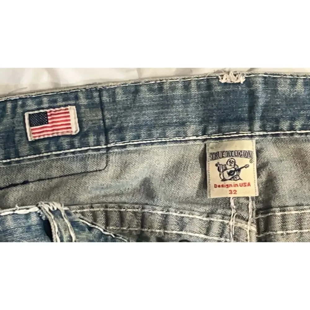 True Religion World Tour Distressed Jeans Men's Size 32 Straight Light Wash